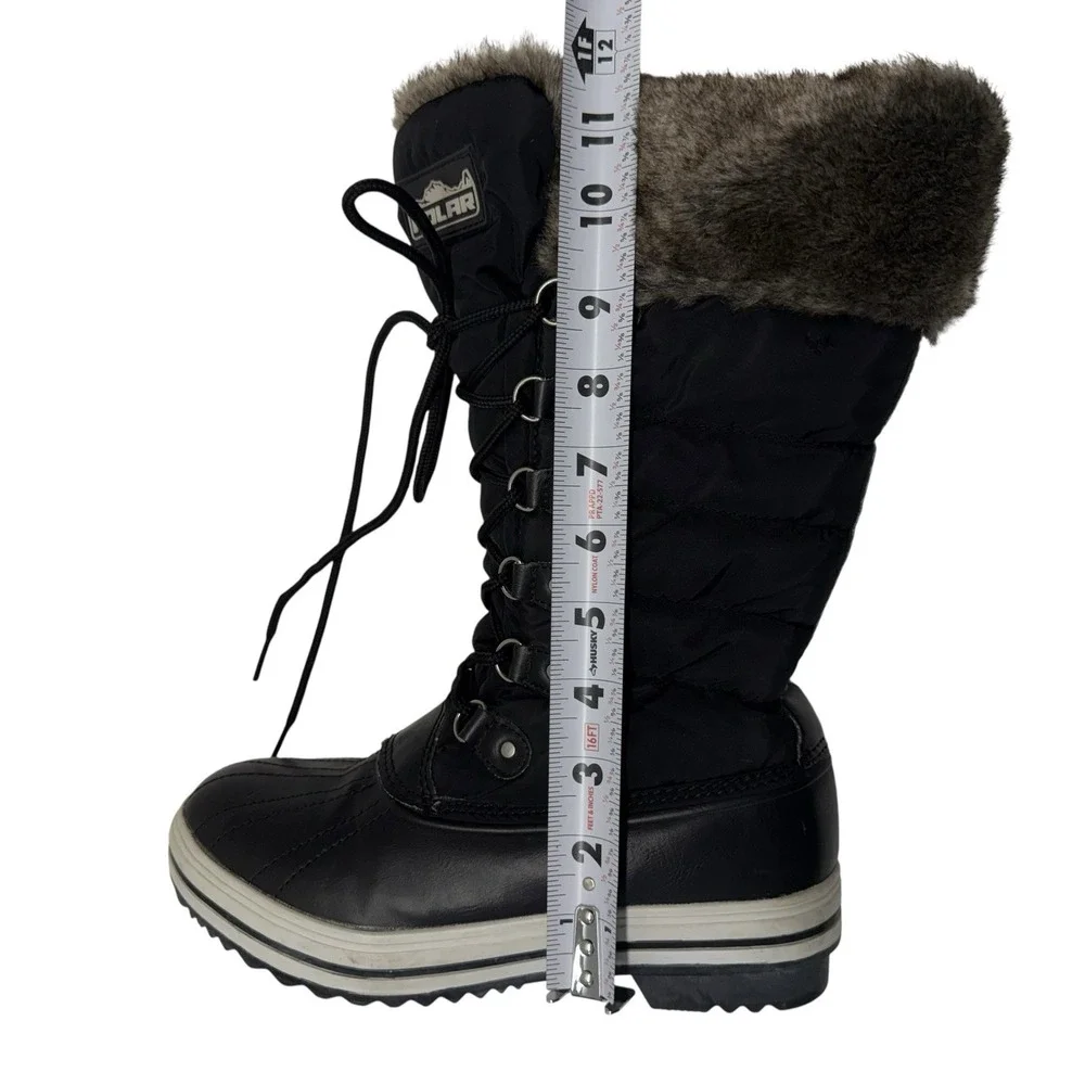 Polar Black Brown Quilted Faux Fur Mid Calf Waterproof Winter Boots‎ Sz 6 S5